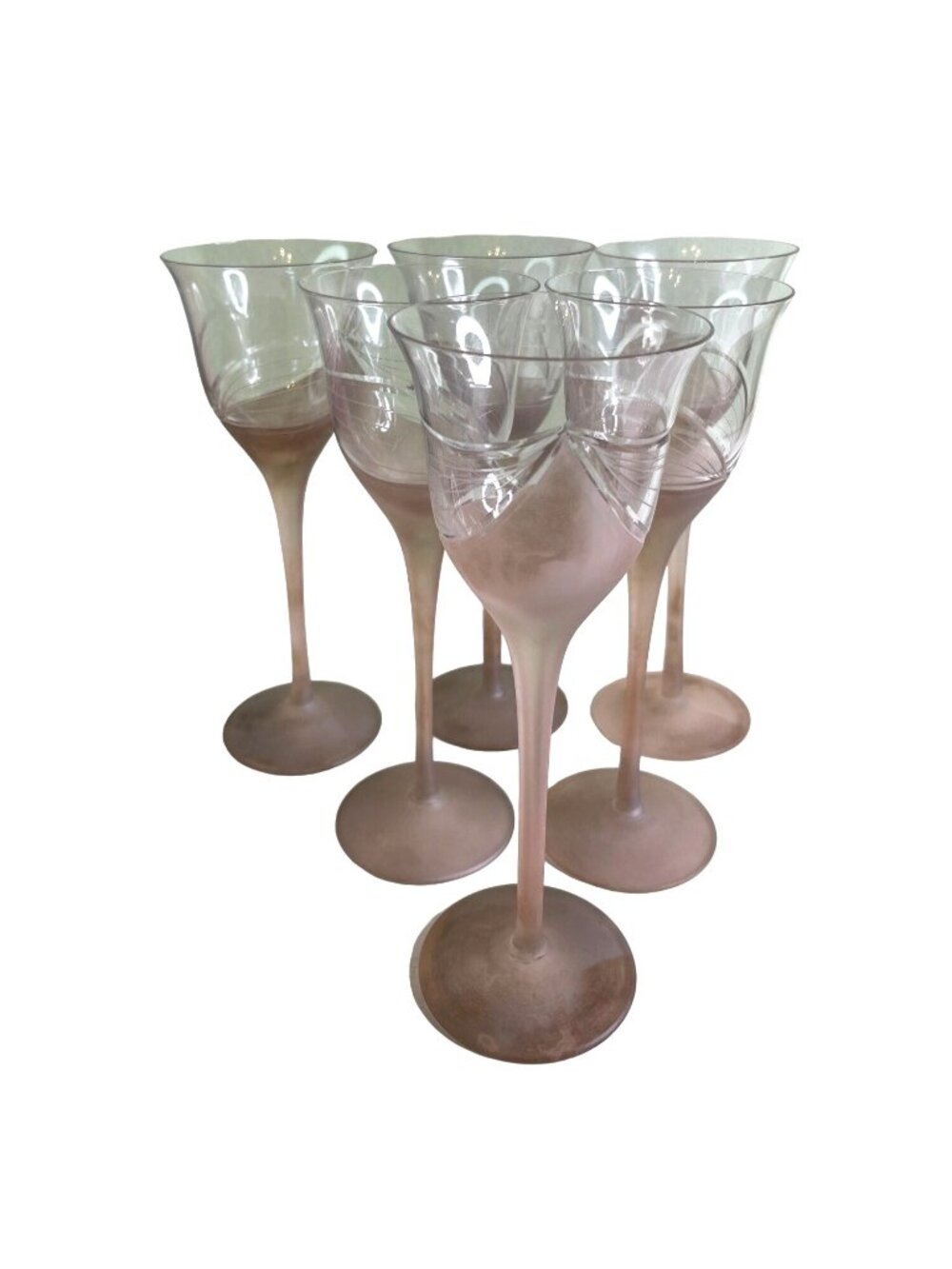 Vintage Melinda Pink Frosted Wine Glasses by Crystal Clear Industries - Set of 6